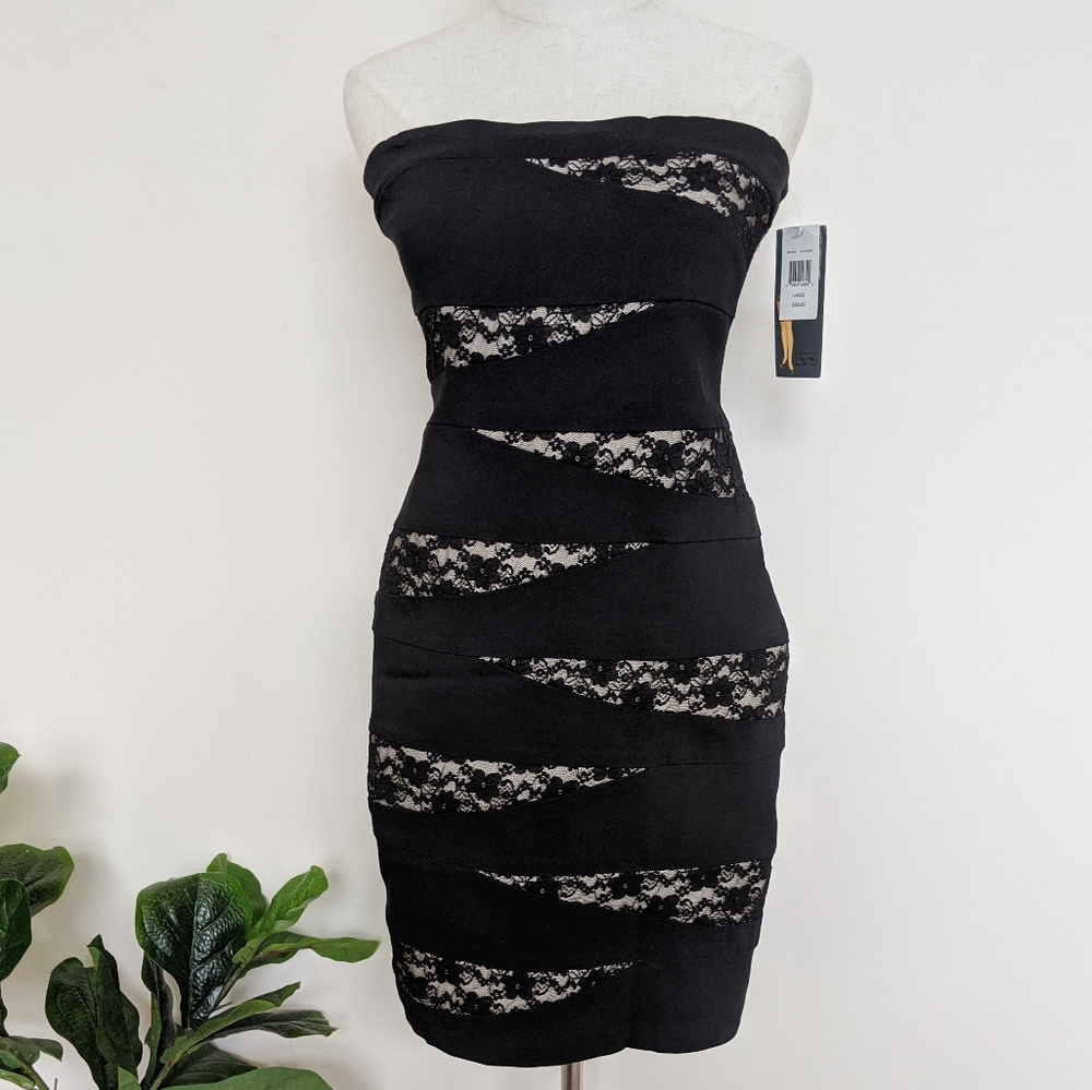 NWT Ruby Rox strapless black lace mini dress Large
